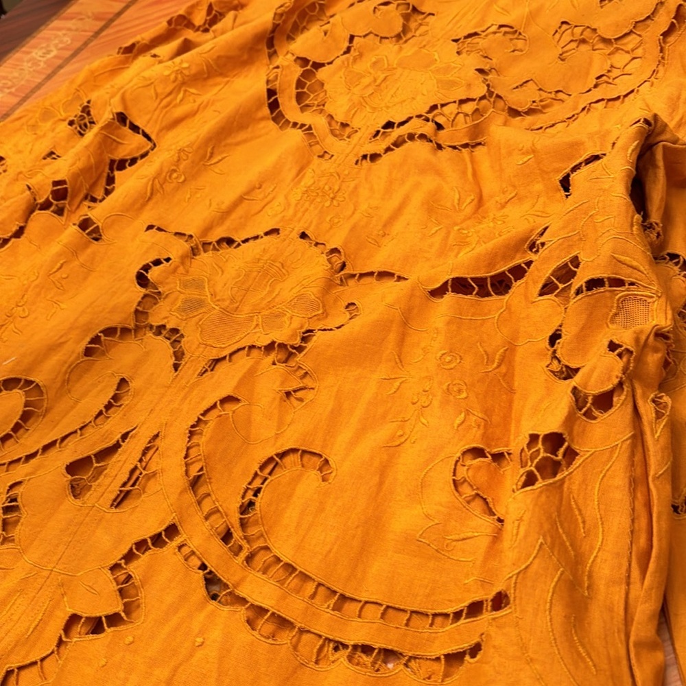 Free People Susanna Eyelet Cotton & Linen orange Coat Sz.L - Picture 15 of 16
